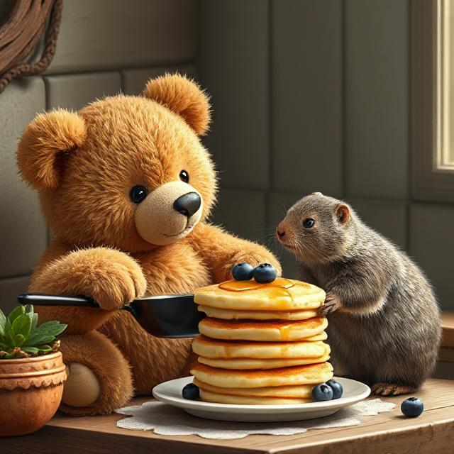 Knuffel bakt pannenkoeken